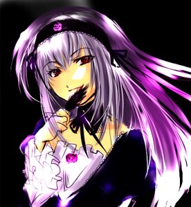 Rating: Safe Score: 0 Tags: 1girl bangs black_background detached_collar dress frills hairband holding image long_hair long_sleeves looking_at_viewer red_eyes rose simple_background smile solo suigintou upper_body User: admin