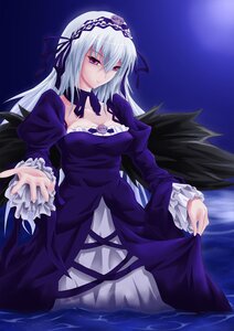 Rating: Safe Score: 0 Tags: 1girl black_wings breasts detached_collar dress frilled_sleeves frills hairband image long_hair long_sleeves looking_at_viewer medium_breasts pink_eyes puffy_sleeves silver_hair solo suigintou wading water wings User: admin