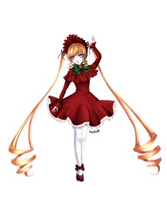 Rating: Safe Score: 0 Tags: 1girl blonde_hair blue_eyes bow bowtie capelet dress drill_hair full_body green_bow image long_hair long_sleeves looking_at_viewer pantyhose red_dress shinku shoes simple_background solo standing twin_drills twintails very_long_hair white_background User: admin