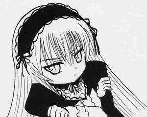 Rating: Safe Score: 0 Tags: 1girl blush detached_collar dress frills greyscale hairband image long_hair long_sleeves looking_at_viewer monochrome rose simple_background solo suigintou upper_body User: admin