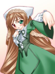 Rating: Safe Score: 0 Tags: 1girl blush brown_hair dress frills green_dress green_eyes heterochromia image long_hair long_sleeves looking_at_viewer red_eyes solo suiseiseki very_long_hair User: admin