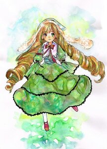 Rating: Safe Score: 0 Tags: 1girl blonde_hair bow brown_hair dress drill_hair frills full_body green_dress image long_hair long_sleeves looking_at_viewer ribbon ringlets shoes smile solo suiseiseki twin_drills very_long_hair User: admin