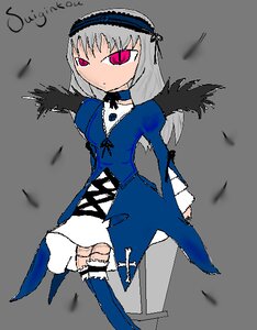 Rating: Safe Score: 0 Tags: 1girl auto_tagged black_wings dress feathers frills grey_background hairband image juliet_sleeves long_hair long_sleeves pink_eyes simple_background solo standing suigintou wings User: admin