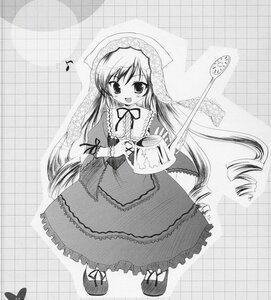 Rating: Safe Score: 0 Tags: 1girl :d blush chain-link_fence dress drill_hair eighth_note frills full_body greyscale image long_hair long_sleeves looking_at_viewer monochrome musical_note neck_ribbon open_mouth smile solo spoken_musical_note standing suiseiseki tile_floor tiles twin_drills very_long_hair watering_can User: admin