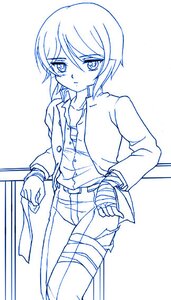 Rating: Safe Score: 0 Tags: 1girl hand_on_hip image long_sleeves looking_at_viewer monochrome short_hair sketch solo souseiseki standing striped white_background User: admin