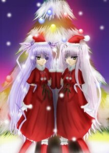 Rating: Safe Score: 0 Tags: 2girls barasuishou blurry christmas depth_of_field hat image kirakishou long_hair multiple_girls pair santa_costume santa_hat silver_hair yellow_eyes User: admin