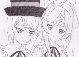 Rating: Safe Score: 0 Tags: 2girls blush frills hat image monochrome multiple_girls neck_ribbon pair ribbon short_hair siblings sisters souseiseki star_(symbol) suiseiseki twins User: admin