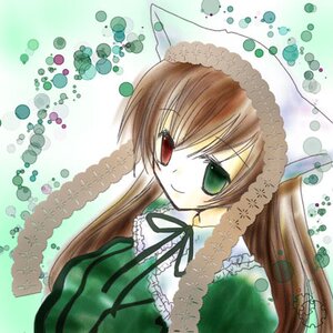 Rating: Safe Score: 0 Tags: 1girl brown_hair dress frills green_dress green_eyes hat head_scarf heterochromia image long_hair long_sleeves looking_at_viewer red_eyes smile solo suiseiseki very_long_hair white_background User: admin