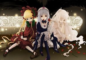 Rating: Safe Score: 0 Tags: 3girls blonde_hair bow dress flower frills image long_hair long_sleeves looking_at_viewer multiple multiple_girls pink_bow red_dress rose shinku silver_hair sitting suigintou tagme very_long_hair wings User: admin