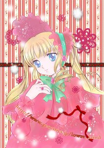 Rating: Safe Score: 0 Tags: 1girl bangs blonde_hair blue_eyes bonnet bow bowtie dress drill_hair flower green_bow green_neckwear image long_hair long_sleeves looking_at_viewer ribbon shinku solo twin_drills twintails upper_body User: admin