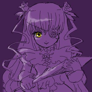 Rating: Safe Score: 0 Tags: 1girl barasuishou dress flower frills image long_hair long_sleeves looking_at_viewer monochrome purple_background purple_theme rose simple_background smile solo two_side_up upper_body yellow_eyes User: admin