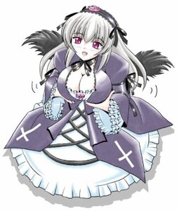 Rating: Safe Score: 0 Tags: 1girl black_wings breasts cleavage dress flower frilled_sleeves frills hairband image large_breasts long_hair long_sleeves looking_at_viewer open_mouth pink_eyes rose silver_hair smile solo suigintou wings User: admin