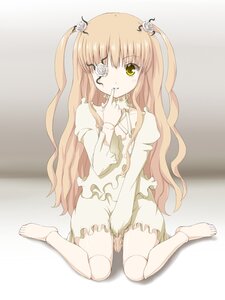 Rating: Safe Score: 0 Tags: 1girl auto_tagged blonde_hair doll_joints dress eyepatch hair_ornament image joints kirakishou long_hair sitting solo striped thighhighs wariza yellow_eyes User: admin