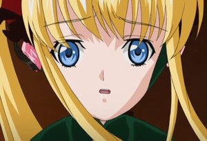 Rating: Safe Score: 0 Tags: 1girl :o bangs blonde_hair blue_eyes close-up face image long_hair looking_at_viewer open_mouth parody portrait ribbon shinku sidelocks simple_background solo twintails User: admin
