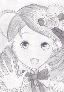 Rating: Safe Score: 0 Tags: 1girl blush drill_hair flower graphite_(medium) greyscale hands hat hat_flower holding_hands image kanaria looking_at_viewer monochrome open_mouth ribbon rose solo top_hat traditional_media twin_drills User: admin