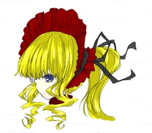 Rating: Safe Score: 0 Tags: 1girl bangs blonde_hair blue_eyes bow drill_hair flower image long_hair looking_at_viewer portrait rose shinku simple_background solo white_background User: admin