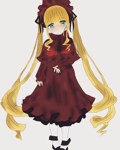 Rating: Safe Score: 0 Tags: 1girl blonde_hair blush bonnet bow capelet dress full_body green_eyes image long_hair long_sleeves looking_at_viewer pantyhose red_dress shinku shoes simple_background solo standing twintails very_long_hair white_legwear User: admin