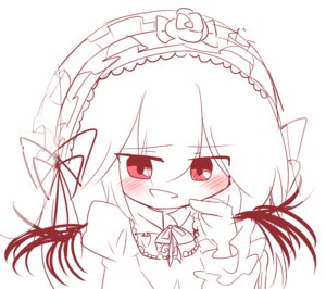 Rating: Safe Score: 0 Tags: 1girl :d bangs blush chibi dress eyebrows_visible_through_hair frilled_hairband frills hair_between_eyes hairband image juliet_sleeves long_hair long_sleeves looking_at_viewer monochrome open_mouth puffy_sleeves red_eyes ribbon simple_background sleeves_past_wrists smile solo suigintou white_background User: admin