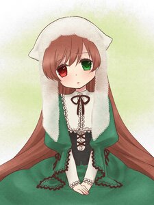 Rating: Safe Score: 0 Tags: 1girl bangs black_ribbon blush brown_hair dress frills green_background green_dress green_eyes heterochromia image long_hair long_sleeves looking_at_viewer red_eyes ribbon solo suiseiseki v_arms very_long_hair User: admin