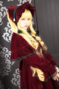 Rating: Safe Score: 0 Tags: 1girl blonde_hair blue_eyes bonnet dress drill_hair flower lace lips lolita_fashion long_hair looking_at_viewer red_dress shinku solo very_long_hair User: admin