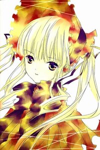 Rating: Safe Score: 0 Tags: 1girl bangs blonde_hair dress image long_hair looking_at_viewer shinku simple_background solo twintails upper_body User: admin