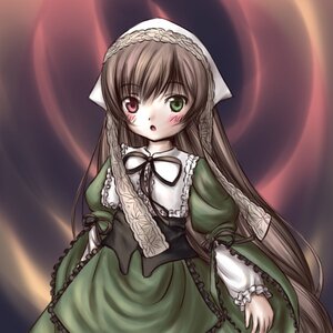 Rating: Safe Score: 0 Tags: 1girl :o blush brown_hair dress frills green_dress green_eyes heterochromia image long_hair long_sleeves looking_at_viewer open_mouth red_eyes solo suiseiseki twintails very_long_hair User: admin