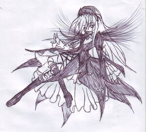 Rating: Safe Score: 0 Tags: 2girls akemi_homura argyle argyle_legwear black_wings bow_(weapon) dress feathered_wings gloves greyscale hair_ribbon image long_hair magical_girl monochrome multiple_girls ribbon simple_background solo suigintou traditional_media white_background wings User: admin