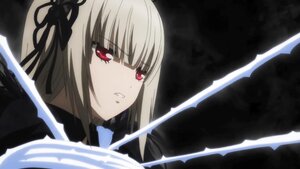Rating: Safe Score: 0 Tags: 1girl bangs dress eyebrows_visible_through_hair hairband holding holding_weapon image long_sleeves looking_at_viewer parted_lips red_eyes ribbon solo suigintou sword weapon User: admin