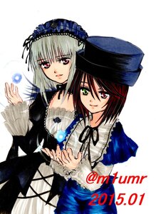 Rating: Safe Score: 0 Tags: 2girls black_ribbon blue_dress dress frills green_eyes hat heterochromia image long_sleeves looking_at_viewer multiple_girls pair red_eyes ribbon siblings simple_background sisters smile souseiseki suigintou white_background User: admin