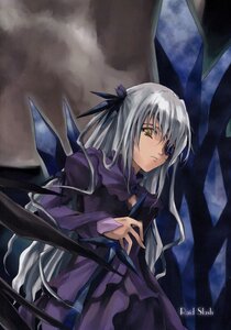 Rating: Safe Score: 0 Tags: 1girl barasuishou black_ribbon dress hair_ribbon image long_hair long_sleeves ribbon silver_hair solo very_long_hair wings yellow_eyes User: admin