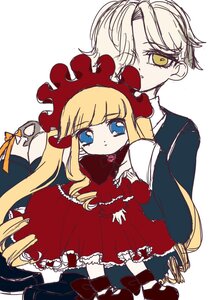 Rating: Safe Score: 0 Tags: 1boy 1girl blonde_hair blue_eyes bow dress drill_hair hat image long_hair long_sleeves shinku solo very_long_hair white_background yellow_eyes User: admin