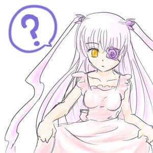 Rating: Safe Score: 0 Tags: 1girl ? barasuishou collarbone dress eyepatch image long_hair looking_at_viewer pink_dress solo spoken_question_mark two_side_up very_long_hair white_background yellow_eyes User: admin