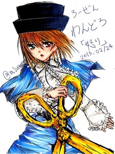 Rating: Safe Score: 0 Tags: 1girl blue_dress cowboy_shot dress frills hat heterochromia image long_sleeves looking_at_viewer m1umr open_mouth orange_hair red_eyes simple_background solo souseiseki white_background User: admin