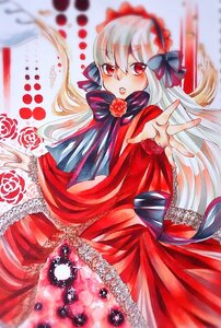 Rating: Safe Score: 0 Tags: 1girl blurry blush bow depth_of_field doll_joints dress flower frills image joints lace lolita_fashion long_hair long_sleeves looking_at_viewer outstretched_arm outstretched_hand reaching_out red_dress red_eyes ribbon rose shinku silver_hair solo suigintou traditional_media very_long_hair User: admin