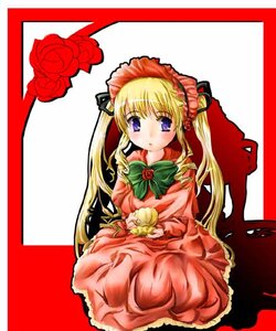 Rating: Safe Score: 0 Tags: 1girl blonde_hair blue_eyes blush bonnet bow bowtie dress flower full_body green_bow image long_hair long_sleeves looking_at_viewer red_dress rose shinku sitting solo twintails very_long_hair User: admin