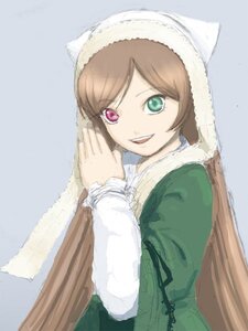 Rating: Safe Score: 0 Tags: 1girl :d bangs brown_hair dress green_dress green_eyes heterochromia image long_hair long_sleeves looking_at_viewer open_mouth red_eyes simple_background smile solo suiseiseki very_long_hair User: admin