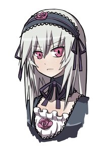 Rating: Safe Score: 0 Tags: 1girl black_ribbon closed_mouth detached_collar dress flower frills hairband image long_hair looking_at_viewer pink_eyes ribbon rose silver_hair simple_background solo suigintou upper_body white_background User: admin