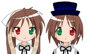 Rating: Safe Score: 0 Tags: 2girls :o auto_tagged blush brown_hair dress green_eyes hat head_scarf heterochromia image long_hair long_sleeves looking_at_viewer multiple_girls pair red_eyes siblings simple_background sisters souseiseki suiseiseki top_hat twins white_background User: admin