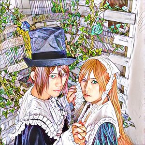 Rating: Safe Score: 0 Tags: 1girl blue_eyes building frills green_eyes hat head_scarf holding_hands ivy leaf long_hair looking_at_viewer multiple_cosplay orange_hair pink_hair plant potted_plant stained_glass tagme top_hat vines User: admin