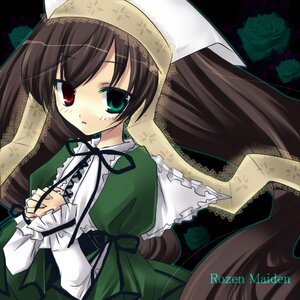 Rating: Safe Score: 0 Tags: 1girl brown_hair dress flower frills green_dress green_eyes hat head_scarf heterochromia image lace long_hair long_sleeves looking_at_viewer red_eyes rose solo suiseiseki twintails very_long_hair User: admin