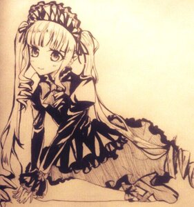 Rating: Safe Score: 0 Tags: 1girl dress drill_hair frills hairband image lolita_fashion long_hair long_sleeves looking_at_viewer monochrome ringlets shinku smile solo traditional_media twin_drills twintails very_long_hair User: admin