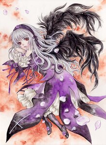 Rating: Safe Score: 0 Tags: 1girl auto_tagged black_wings dress flower frills hairband image long_hair long_sleeves looking_at_viewer petals red_eyes rose rose_petals solo suigintou traditional_media watercolor_(medium) wings User: admin
