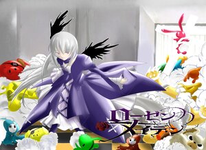 Rating: Safe Score: 0 Tags: 1girl dress flower image long_hair long_sleeves purple_eyes rose solo suigintou wings User: admin