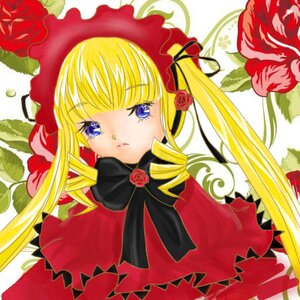 Rating: Safe Score: 0 Tags: 1girl bangs blonde_hair blue_eyes blush bonnet bow bowtie capelet dress drill_hair flower green_bow image long_hair looking_at_viewer marker_(medium) red_capelet red_dress rose shinku solo traditional_media twin_drills twintails User: admin