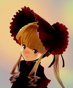 Rating: Safe Score: 0 Tags: 1girl bangs blonde_hair blue_eyes blush bonnet bow dress drill_hair flower gradient gradient_background image long_hair looking_at_viewer red_flower red_rose rose shinku sidelocks solo twintails upper_body User: admin