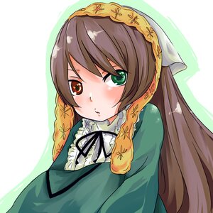 Rating: Safe Score: 0 Tags: 1girl blush brown_hair dress frills green_dress green_eyes head_scarf heterochromia image long_hair long_sleeves looking_at_viewer ribbon solo suiseiseki upper_body very_long_hair User: admin