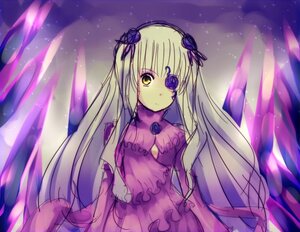 Rating: Safe Score: 0 Tags: 1girl barasuishou blonde_hair dress eyepatch flower hair_flower hair_ornament image long_hair looking_at_viewer purple_dress purple_flower rose solo very_long_hair wings yellow_eyes User: admin