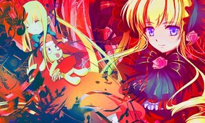 Rating: Safe Score: 0 Tags: blonde_hair blue_eyes bow bowtie dress flower frills image long_hair long_sleeves looking_at_viewer multiple_girls pink_rose red_dress rose shinku sidelocks solo very_long_hair User: admin