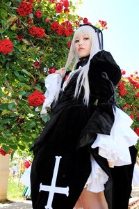 Rating: Safe Score: 0 Tags: 1girl bangs black_dress dress flower lips long_hair looking_at_viewer red_eyes red_flower red_rose rose solo standing suigintou white_hair User: admin