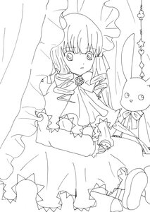 Rating: Safe Score: 0 Tags: 1girl bangs blush bow dress drill_hair frills greyscale image lineart lolita_fashion long_hair long_sleeves monochrome rose shinku solo twin_drills User: admin